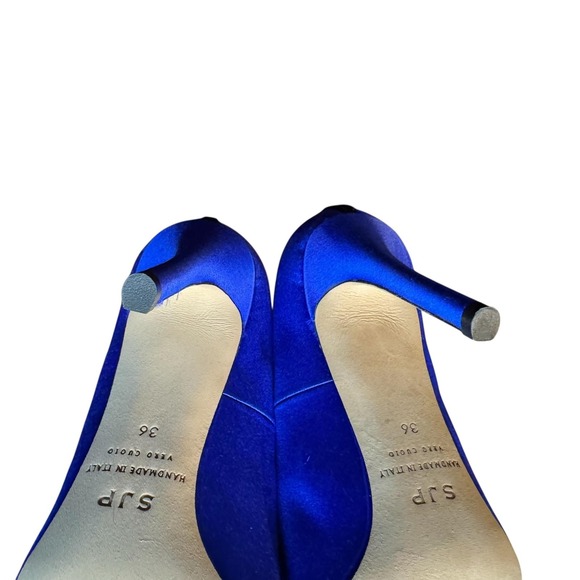SJP Fawn SA Shoes Womens Size 6 Blue Satin Pointed‎ Toe Stiletto Heels Pumps - Picture 9 of 12